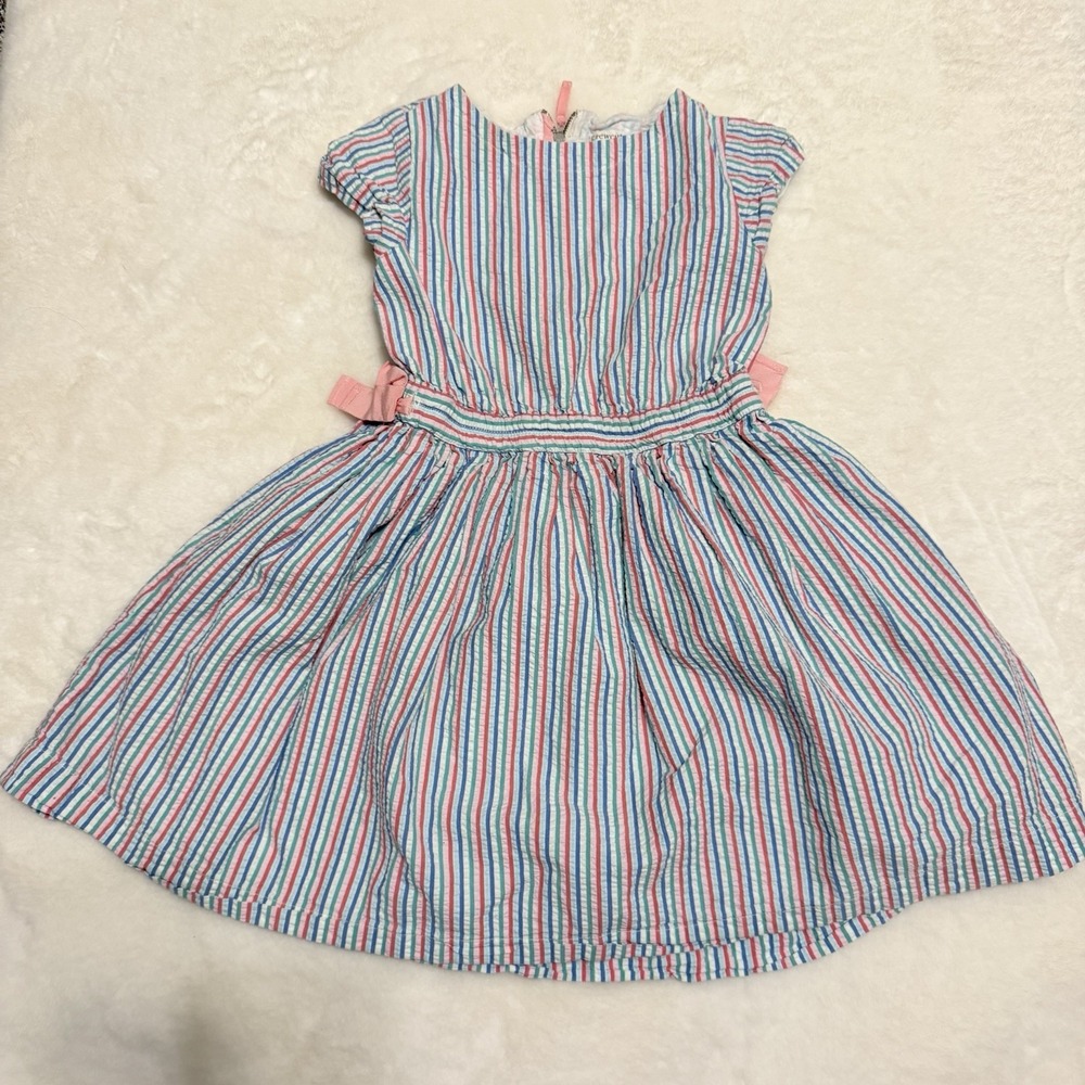 J Crew Cuts Girls Seersucker Multi Colors Striped Dress Size 6